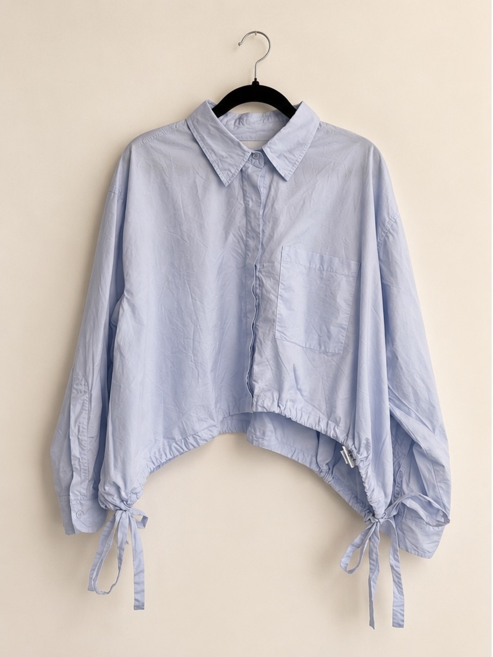 Citizens of Humanity Light Blue Cropped Button-Up Shirt with Tie Hem